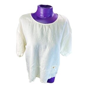 Citron Bleu vintage ivory linen short sleeve top Made in the USA M
